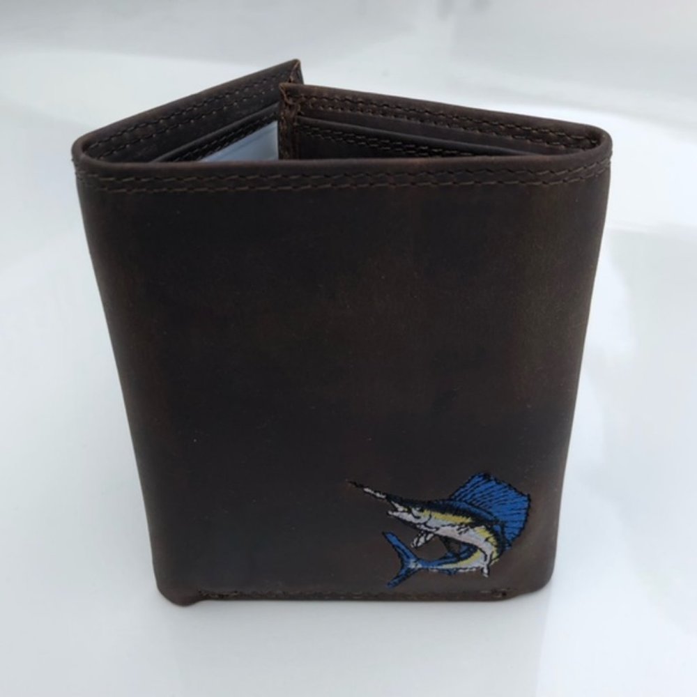 ZEP-PRO Leather Embroidered SAILFISH Wallet Trifold with Gift Box